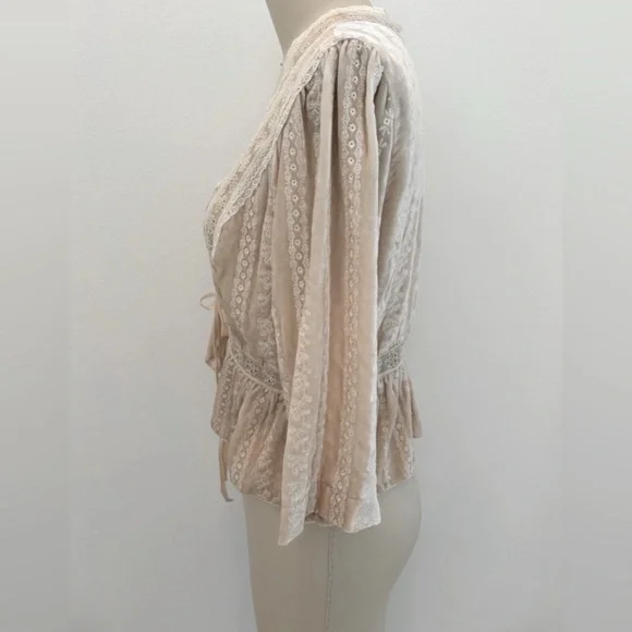 4 Love and Liberty Johnny Was Tie Cropped Jacket Nude Pink Velvet Eyelet Lace S - Picture 3 of 7